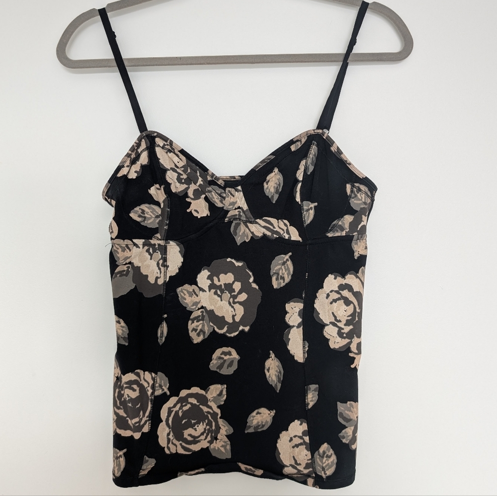 Floral Black and Cream Women's Bustier Style Top